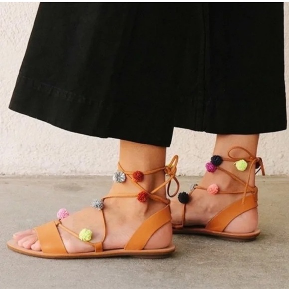 Loeffler Randall Saskia Flat Pom Pom Ankle Wrap Sandal Size 8 - Picture 1 of 6